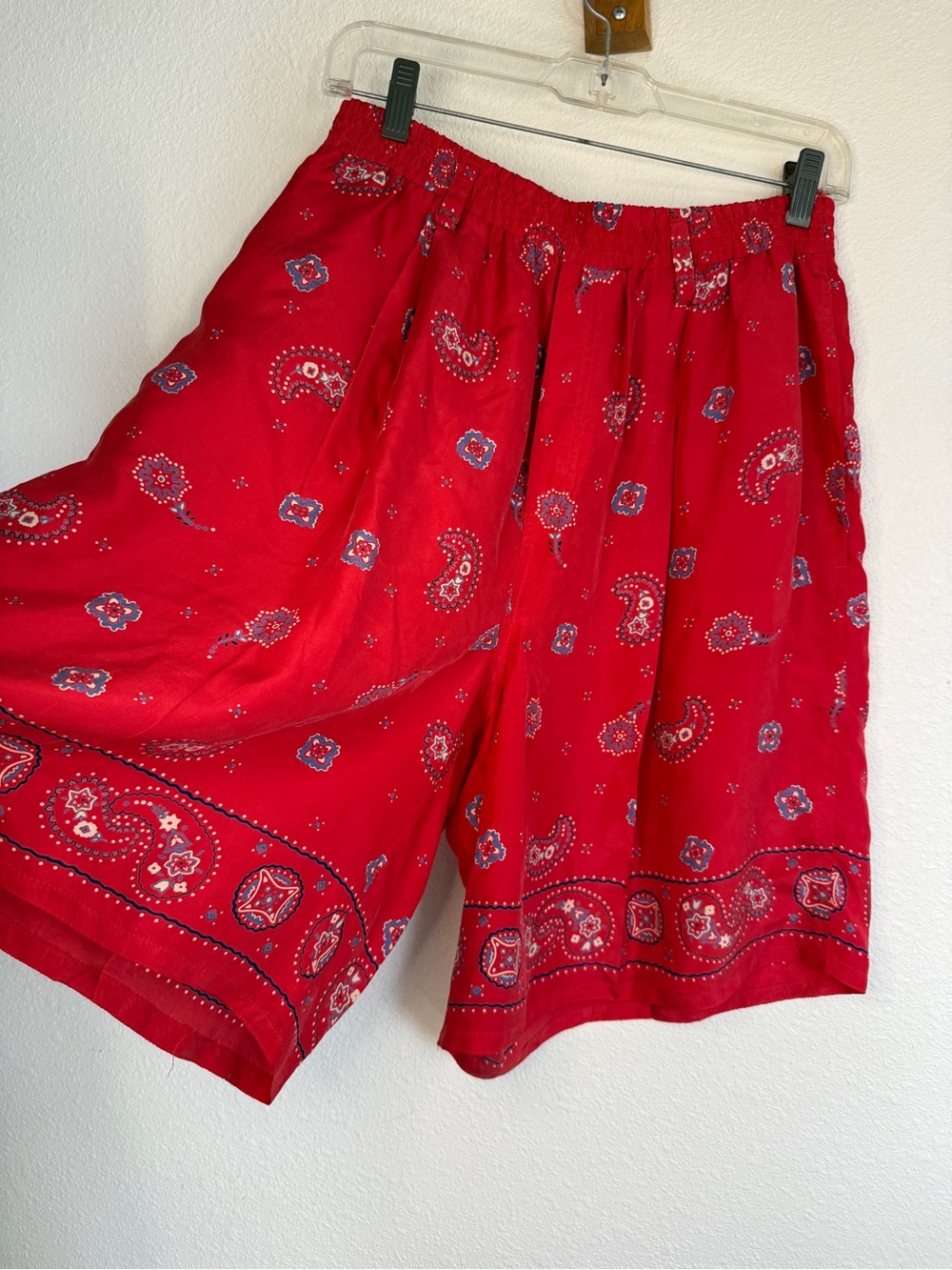 Silk 90s Bandana Print Shorts L Liz Wear Western Boho Pull-On